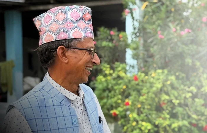 Ishwor Prasad Dahal near his family home