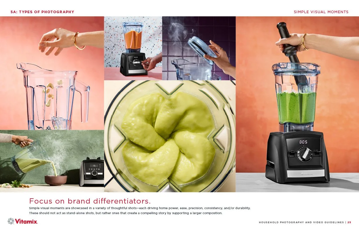 A collage of photos showing different steps of preparing a smoothie using a Vitamix blender. Images include adding ingredients, blending, and pouring the green smoothie.