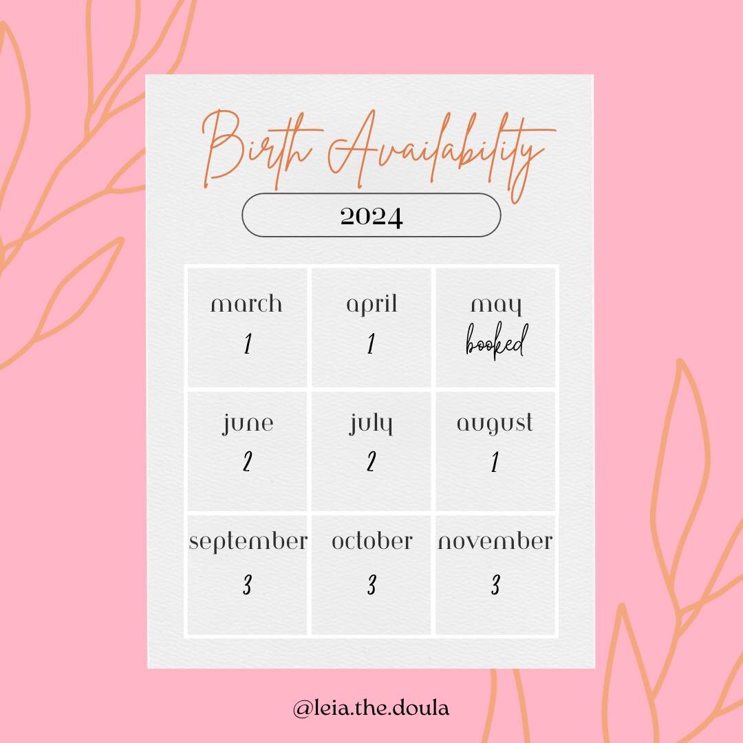 Here&rsquo;s my 2024 availability for in-person birth services.

👉🏼 Check out the link in bio or send me a DM and let&rsquo;s talk about what doula services could look like for you!

#birthworker #talkbirthytome #birth #doula #letsdoulathis #doulas