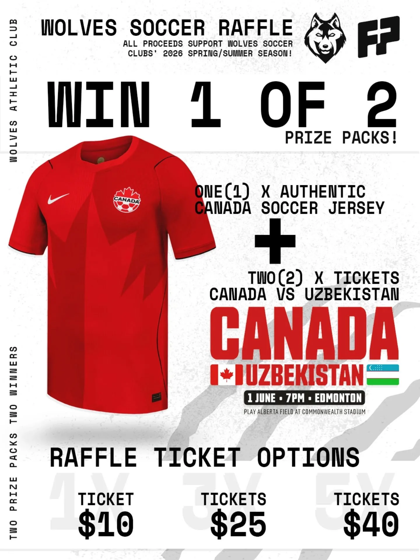 Support the Wolves Soccer Club &amp; Win @canmnt Prizes!

We've got an exciting raffle running right now until April 10th at noon #YEG time! It's a short one! Two pretty incredible prize packages are up for grabs that will help fund the Wolves Soccer