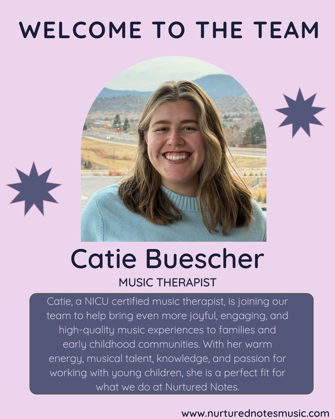 Meet Catie! The newest music therapist at Nurtured Notes. You&rsquo;ll start seeing Catie at classes, parties, and community events, be sure to say hi and give her a warm welcome! We are thrilled to grow our team and continue expanding the music we s