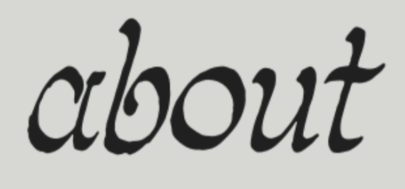 The word 'about' written in black cursive font on a gray background.
