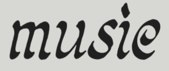 The word 'music' written in black cursive font on a light gray background.