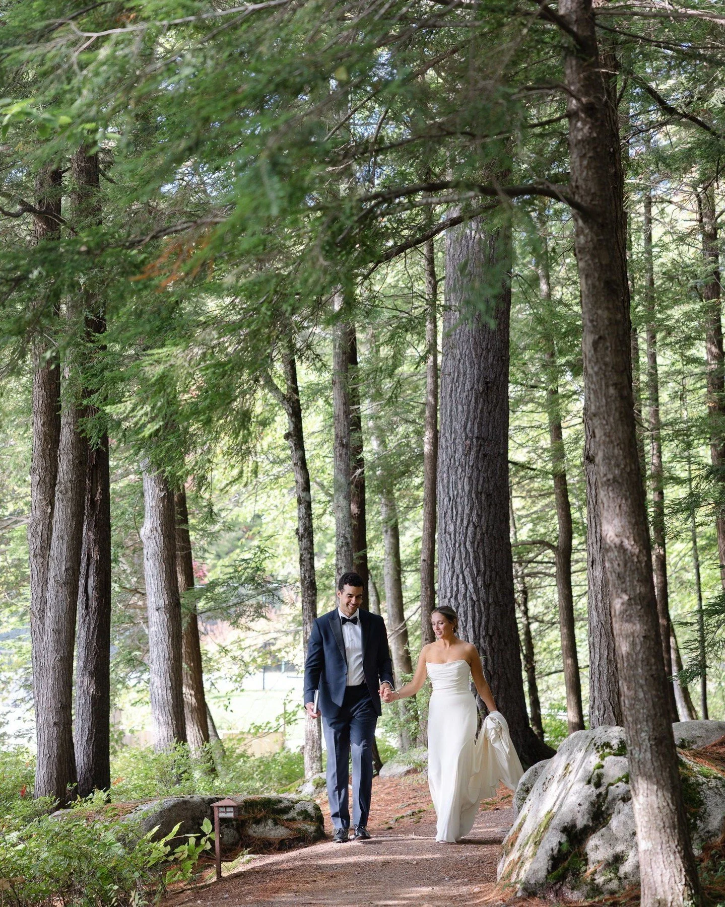 Maine isn't known as the Pine Street State for nothing. These trails were made for sauntering through after a first look and private vows. Elevated camp wedding vibes at Migis Lodge last September.