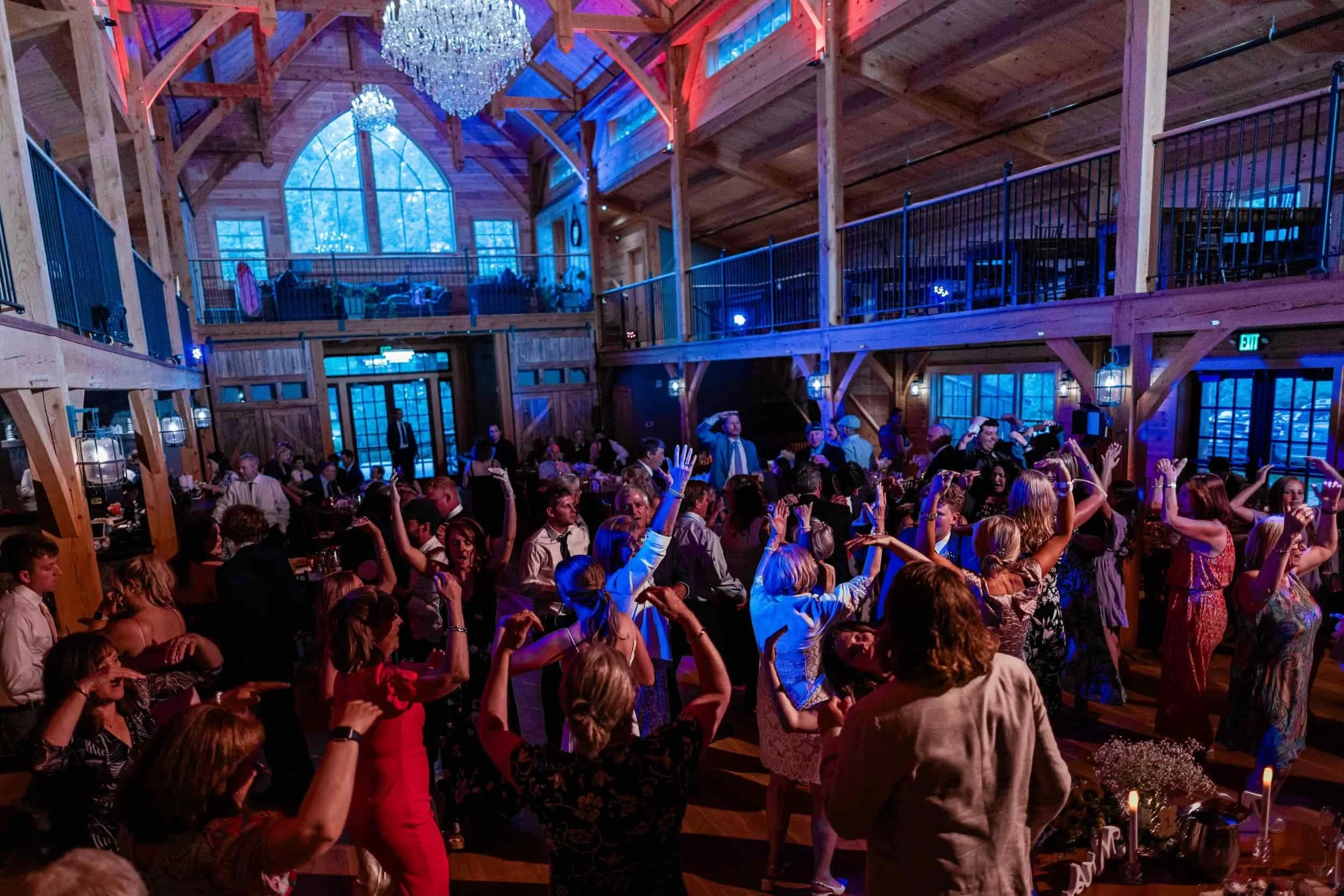 Packed dance floor at Old Saco Inn lodge reception, Fryeburg, Maine.