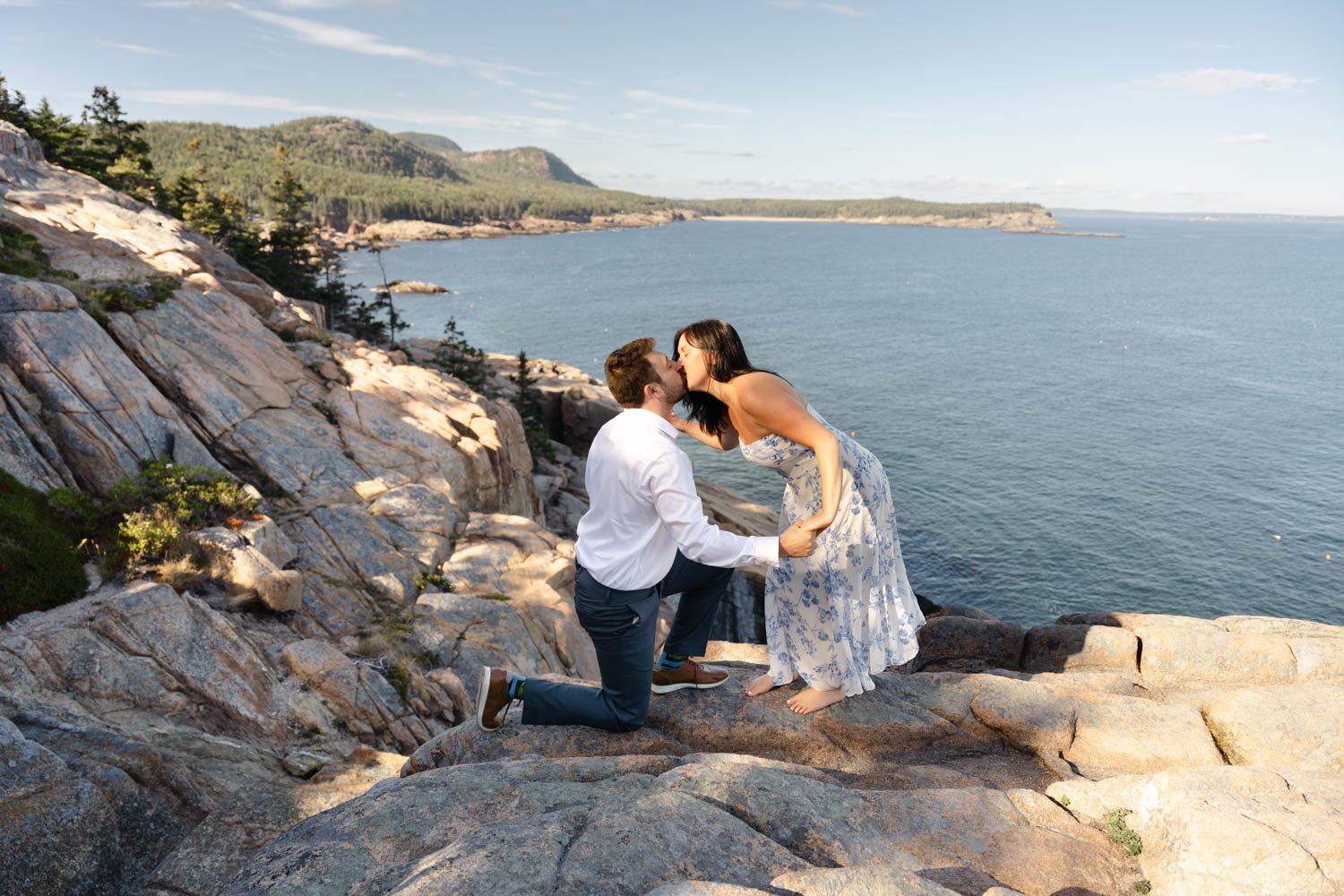 Bride and groom walking down the aisle in Bar Harbor, maine