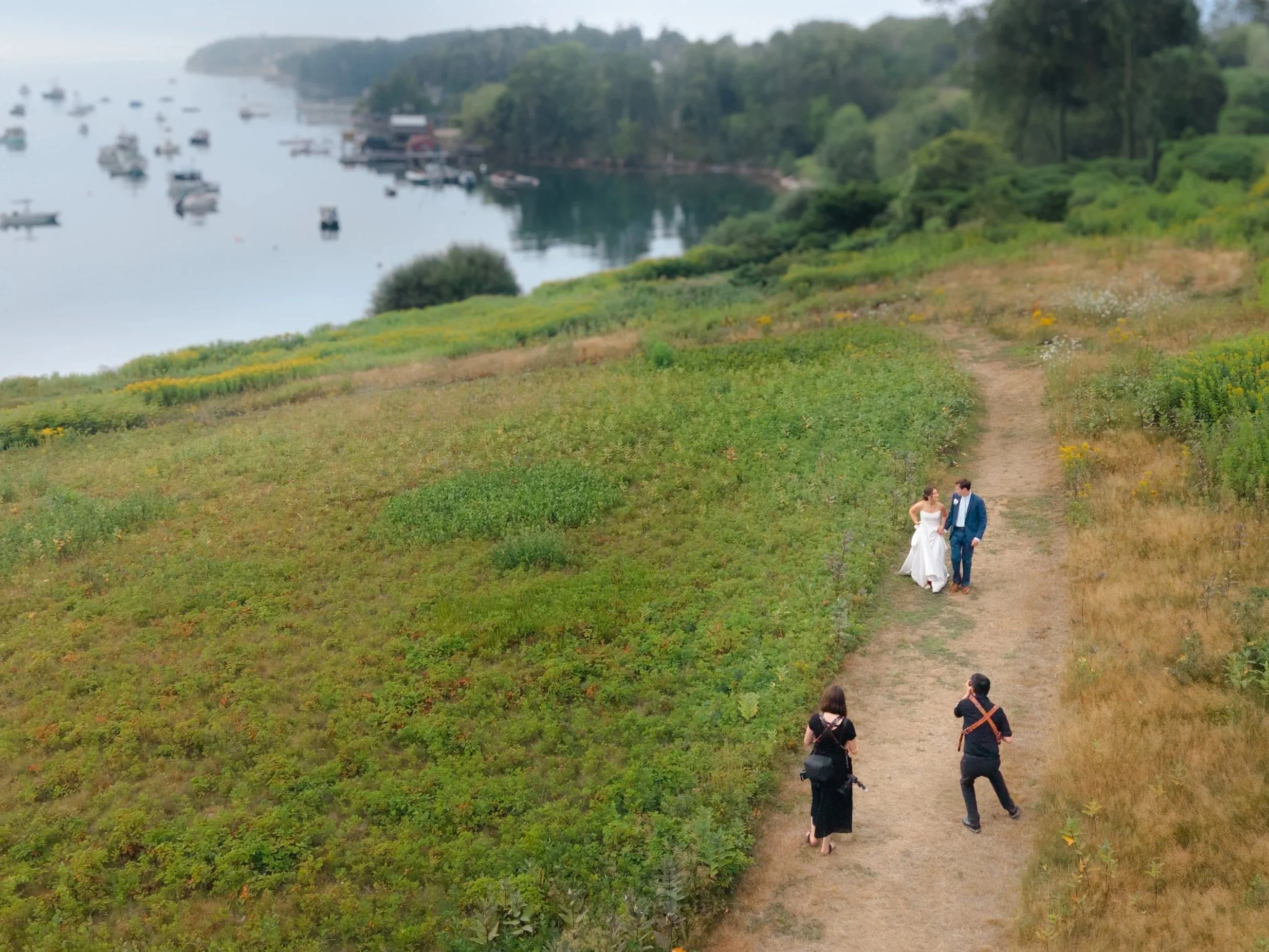 Bride and groom photograph in Harpswell, Maine