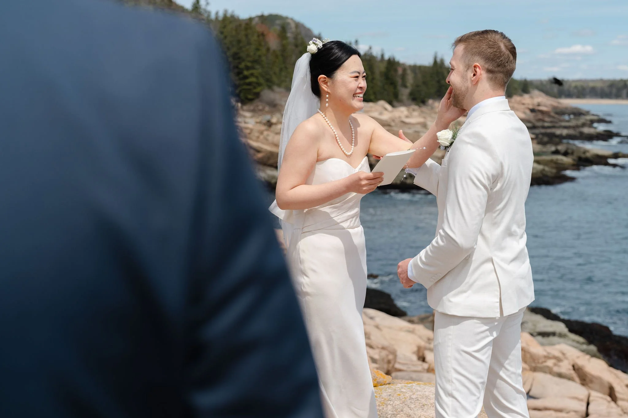Bride smiling during Acadia elopement
