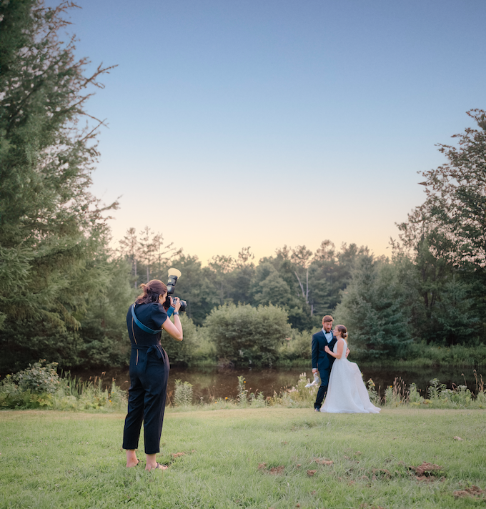 Julia Warner Photographing bride and groom in Maine