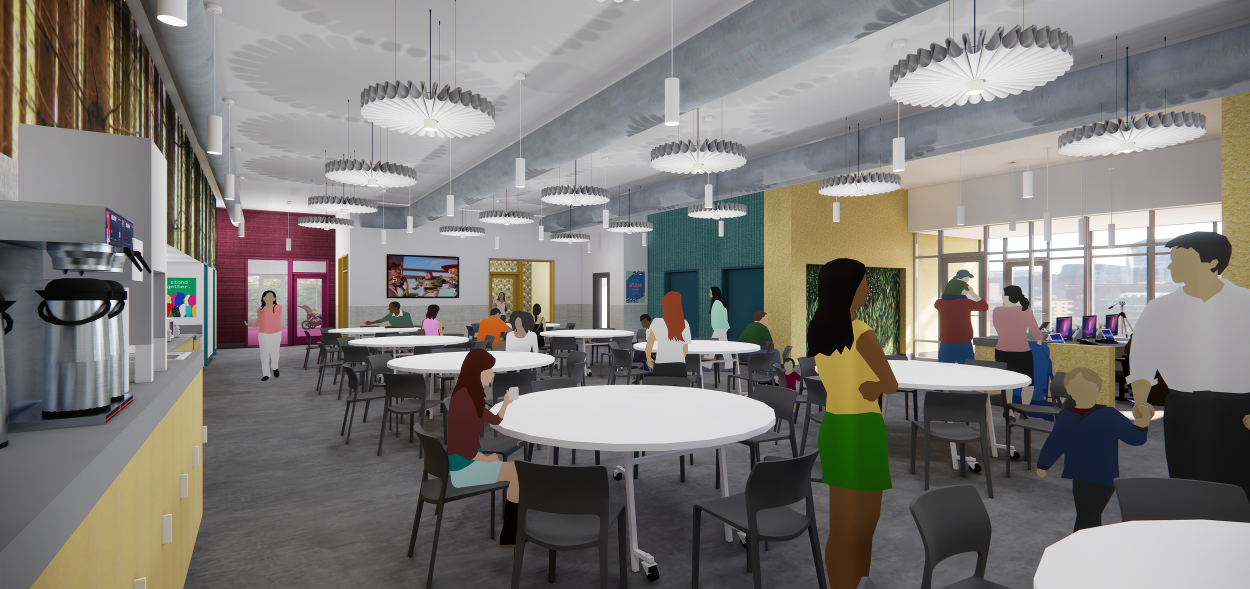 Rendering of the Mary's Place family shelter dining area.