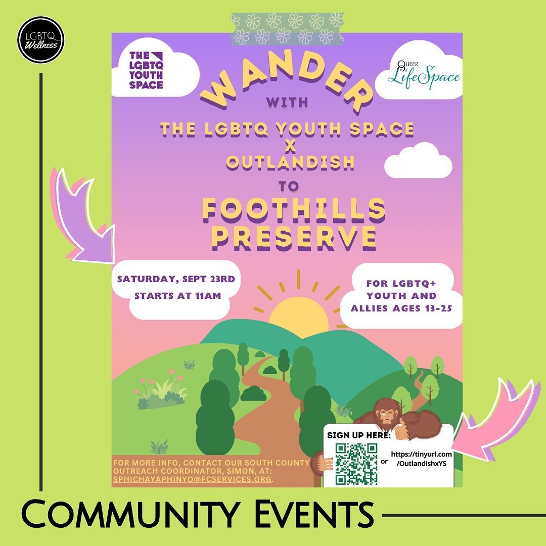 Calling all nature lovers! 🌷🌱🍃Our lovely cousin program @thelgbtqyouthspace is collaborating with @QueerLifeSpace&rsquo;s Outlandish Program to adventure out in the Foothills Nature Preserve. Come hang out, meet some new friends, and join them as 