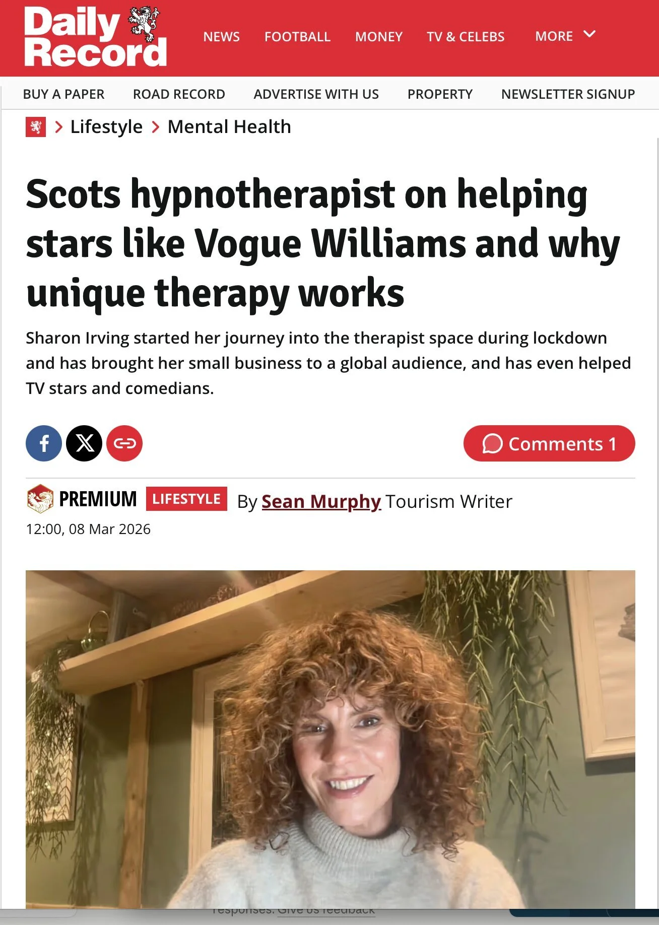 sharon fromHeadtonic hypnotherapy -feature in Daily Record