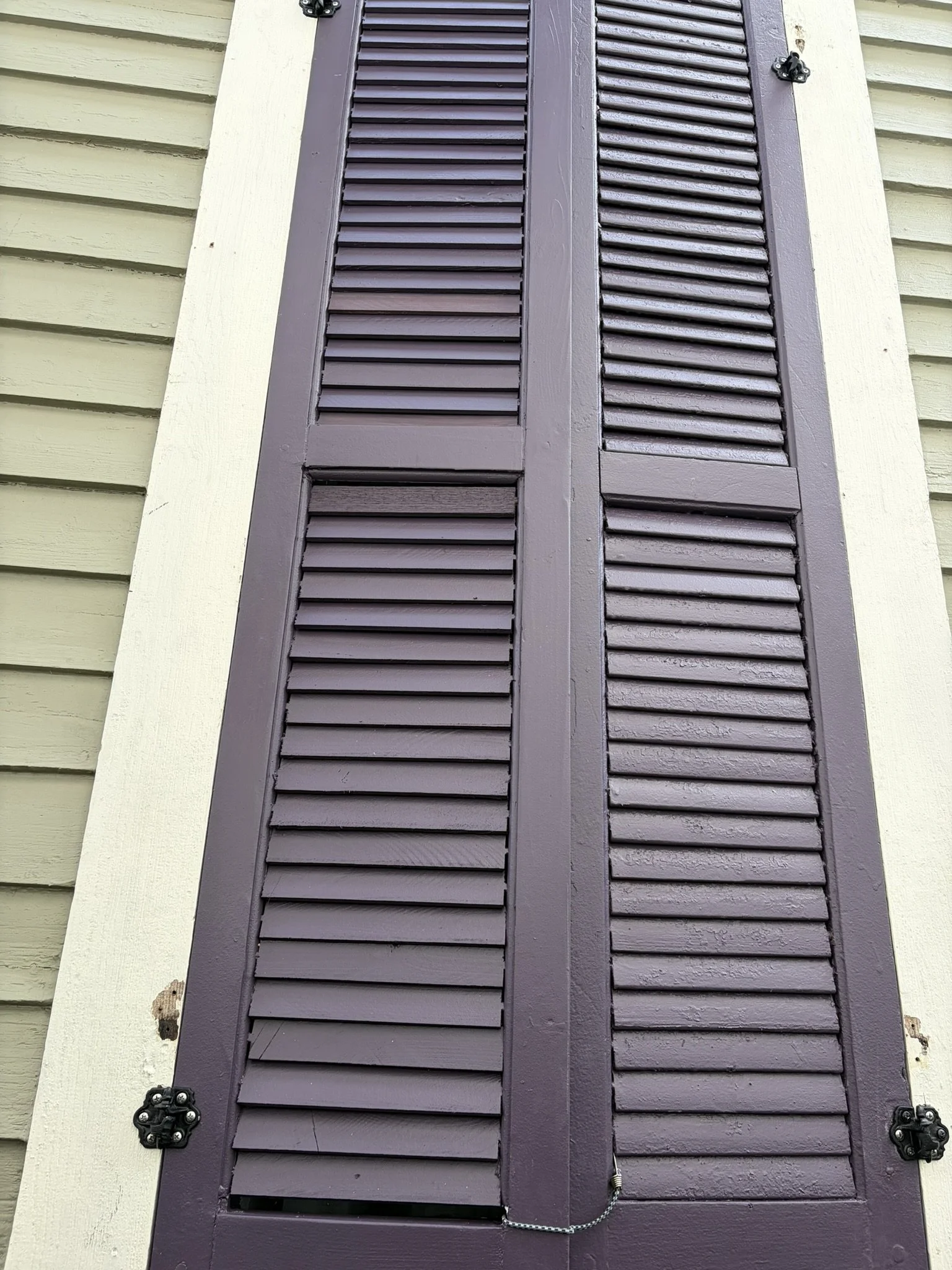 Completed exterior shutter pair built to the exact specs as original, circa 1877. Galveston, Texas