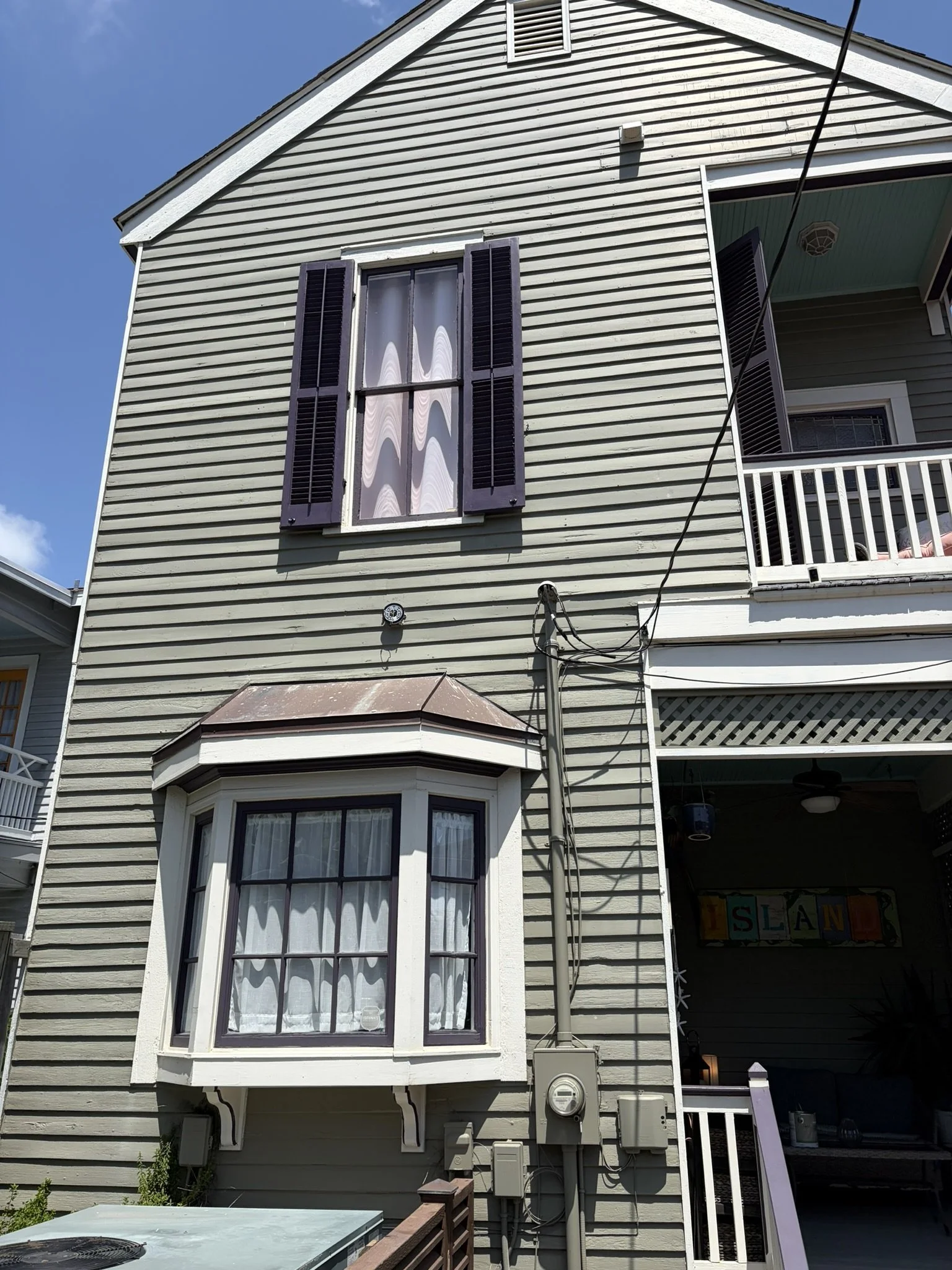 Completed exterior shutter pair built to the exact specs as original, circa 1877. Galveston, Texas