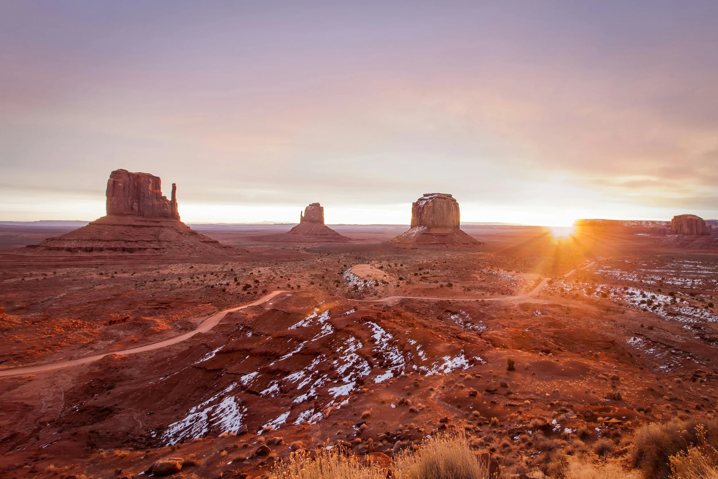 Arizona desert landscape at sunrise with soft golden light