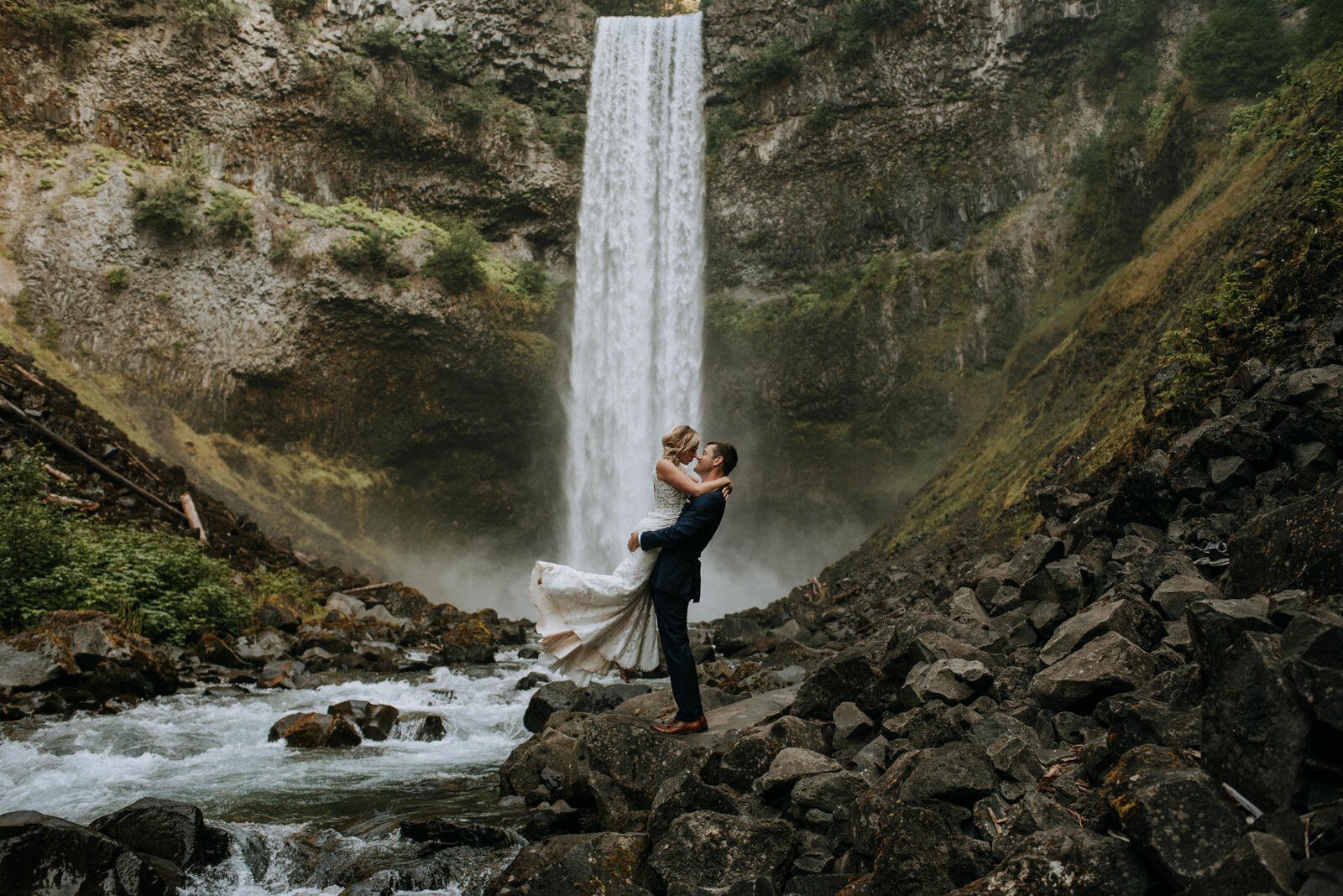 Bride and Groom at Brandywine Provincial Park Waterfall