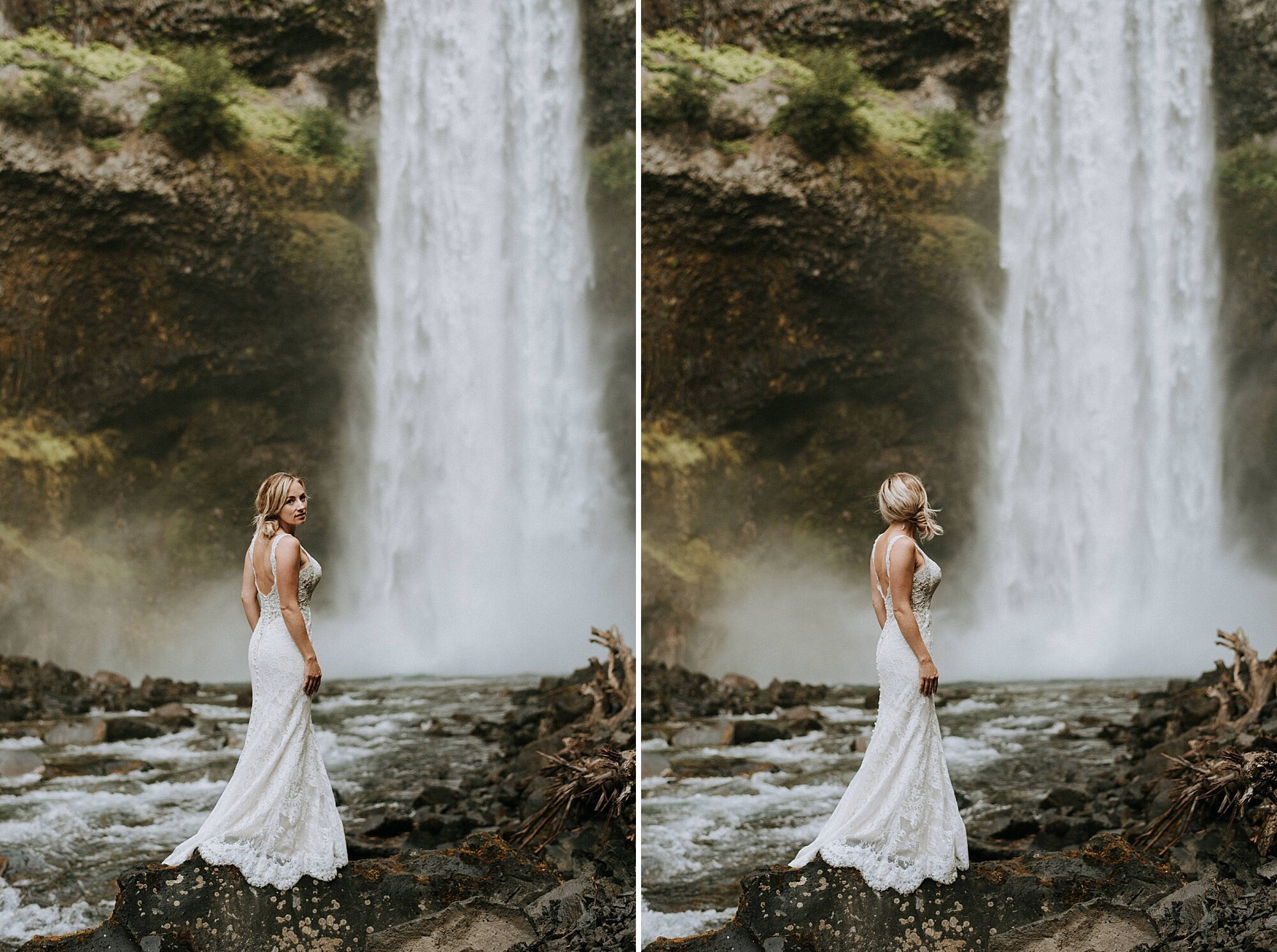 Bride in front of Brandywine Waterfall during post wedding adventure session