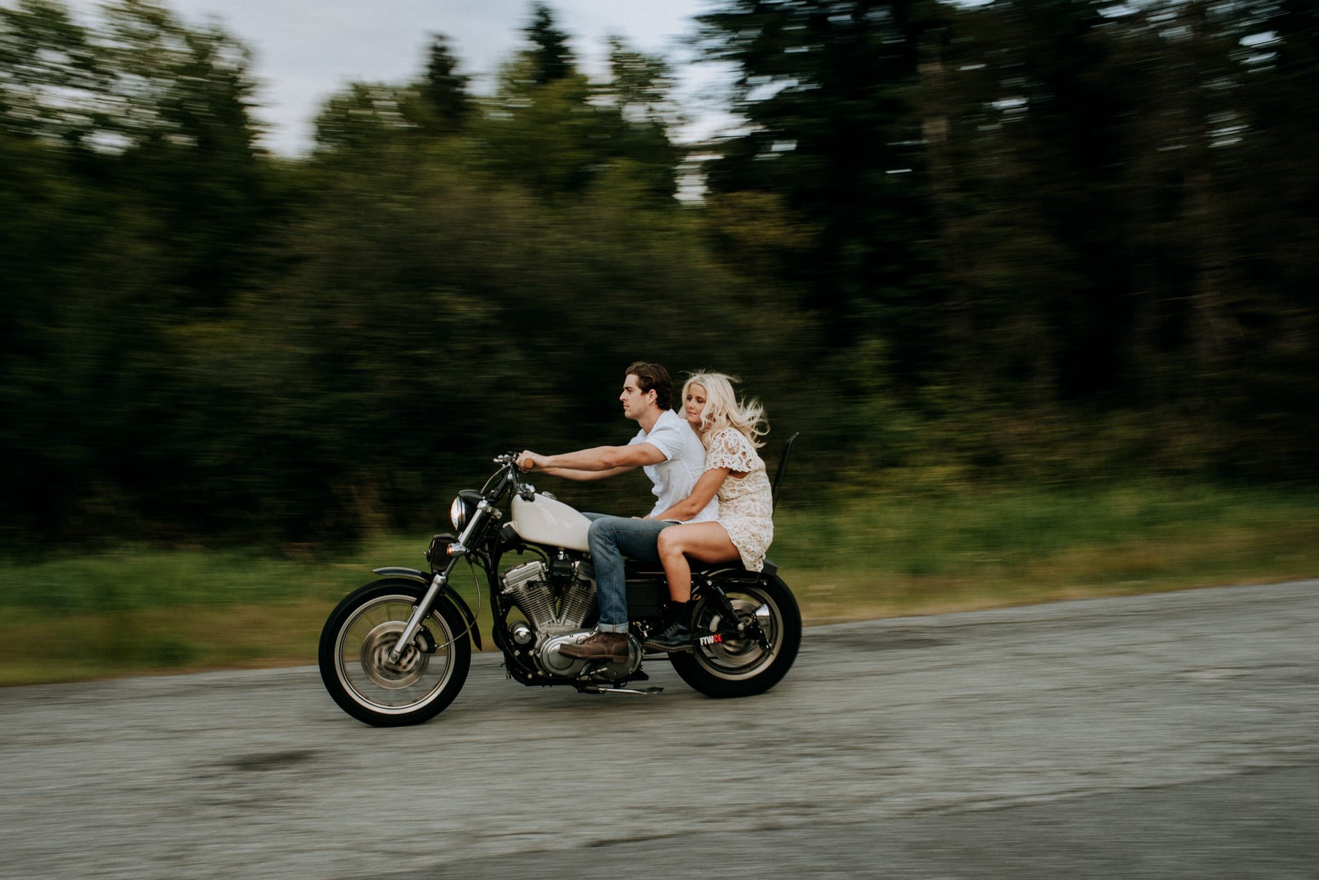 couple motorcycle pitt lake engagement