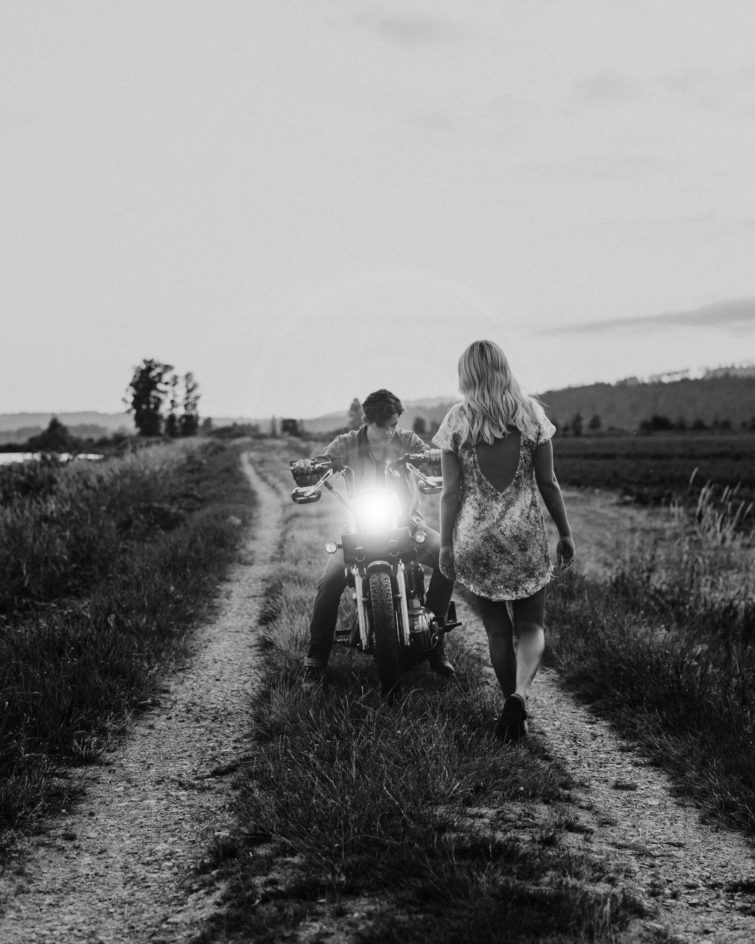 pitt lake engagement motorcycle couple