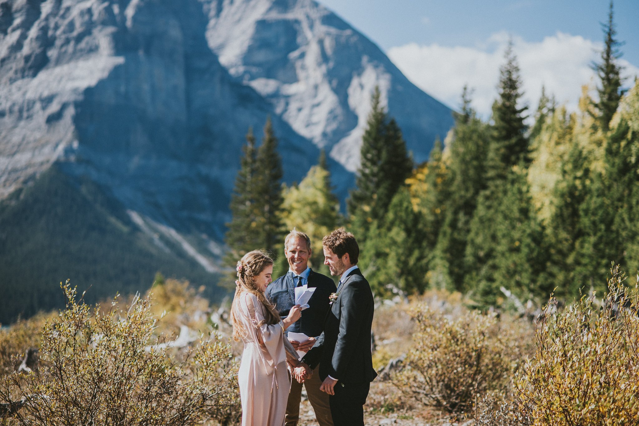 mountains kananaskis elopement bride groom vows