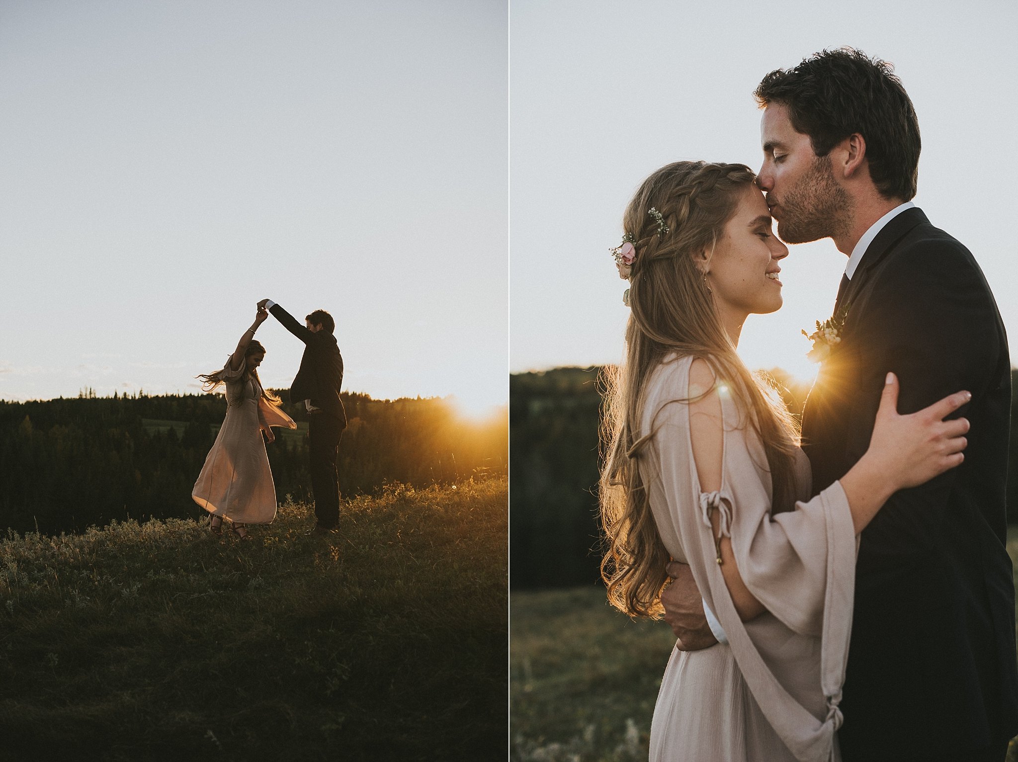 sunset bride groom portrait dance kiss kananaskis elopement