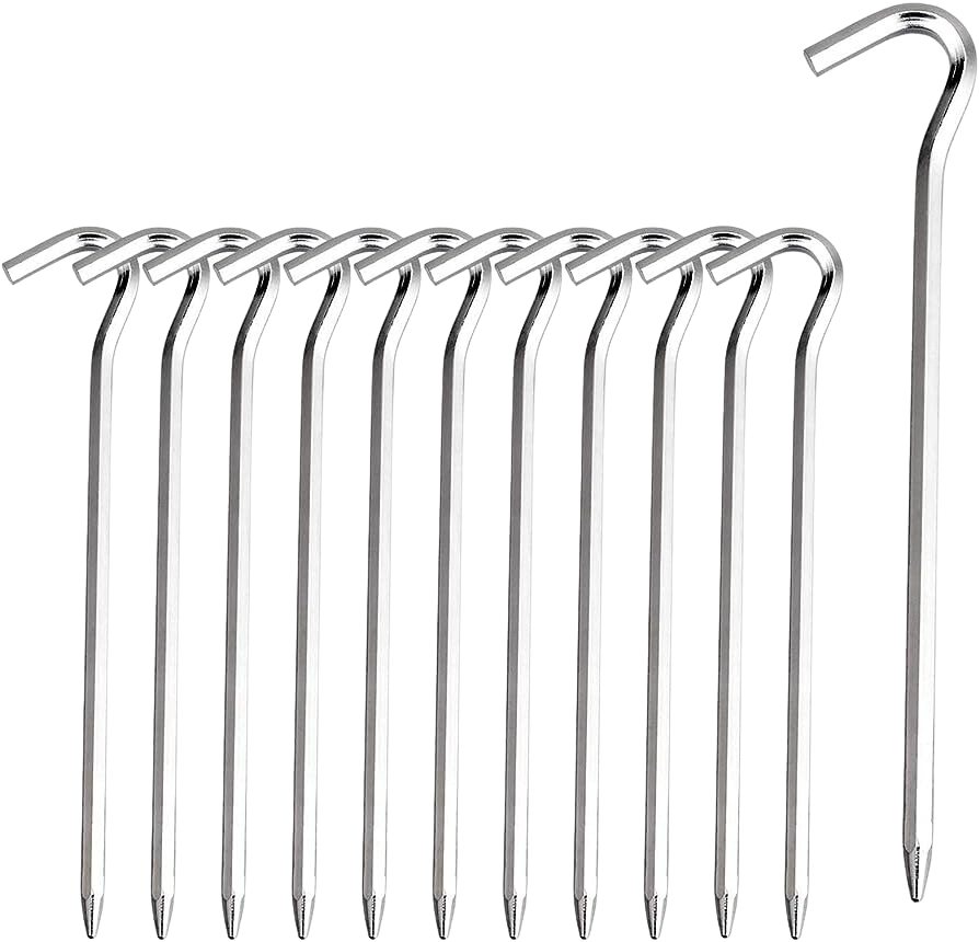 Eight metal digging forks with curved tines, one with a straight handle.