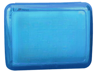 Blue plastic food container with a clear lid.