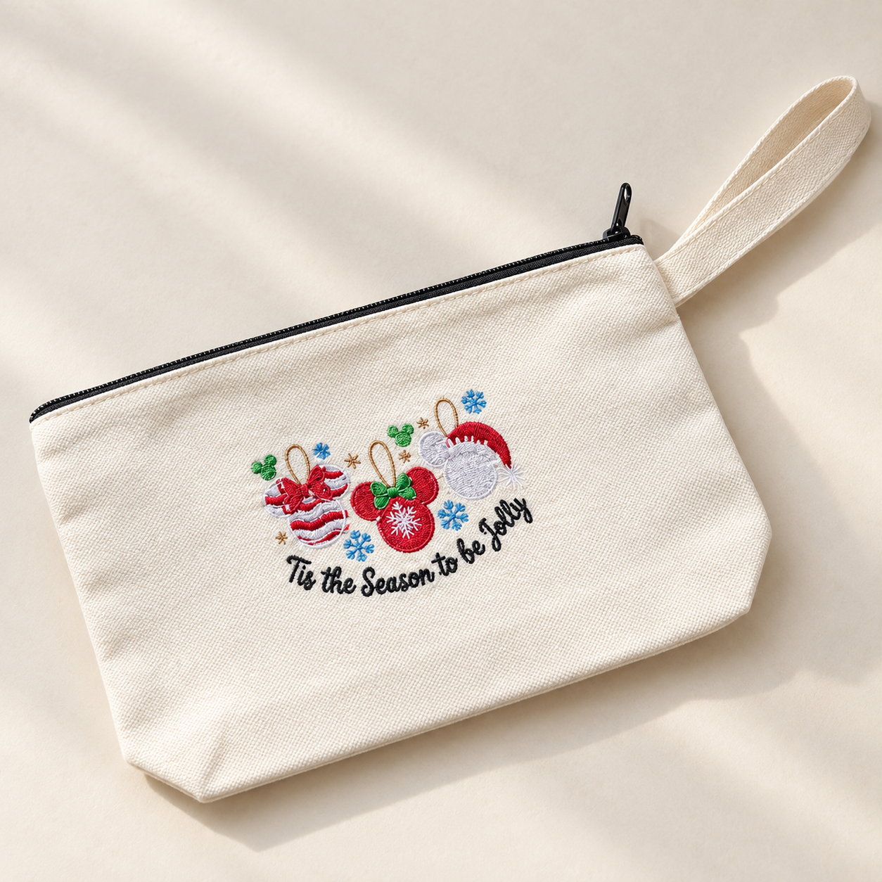Holiday Cheer Embroidered Canvas Pouch