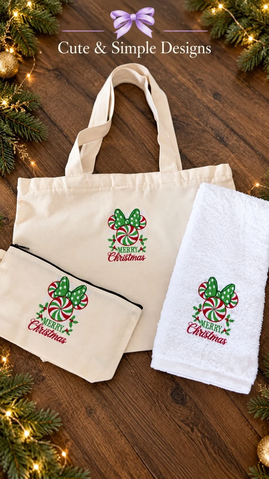 Peppermint Christmas Embroidered Canvas Tote