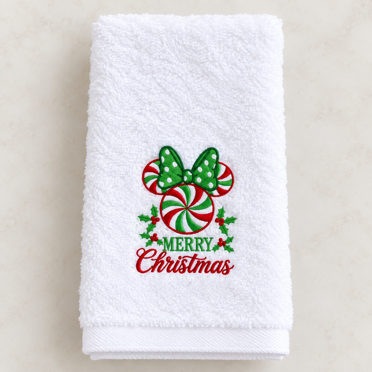 Peppermint Christmas Embroidered Towel