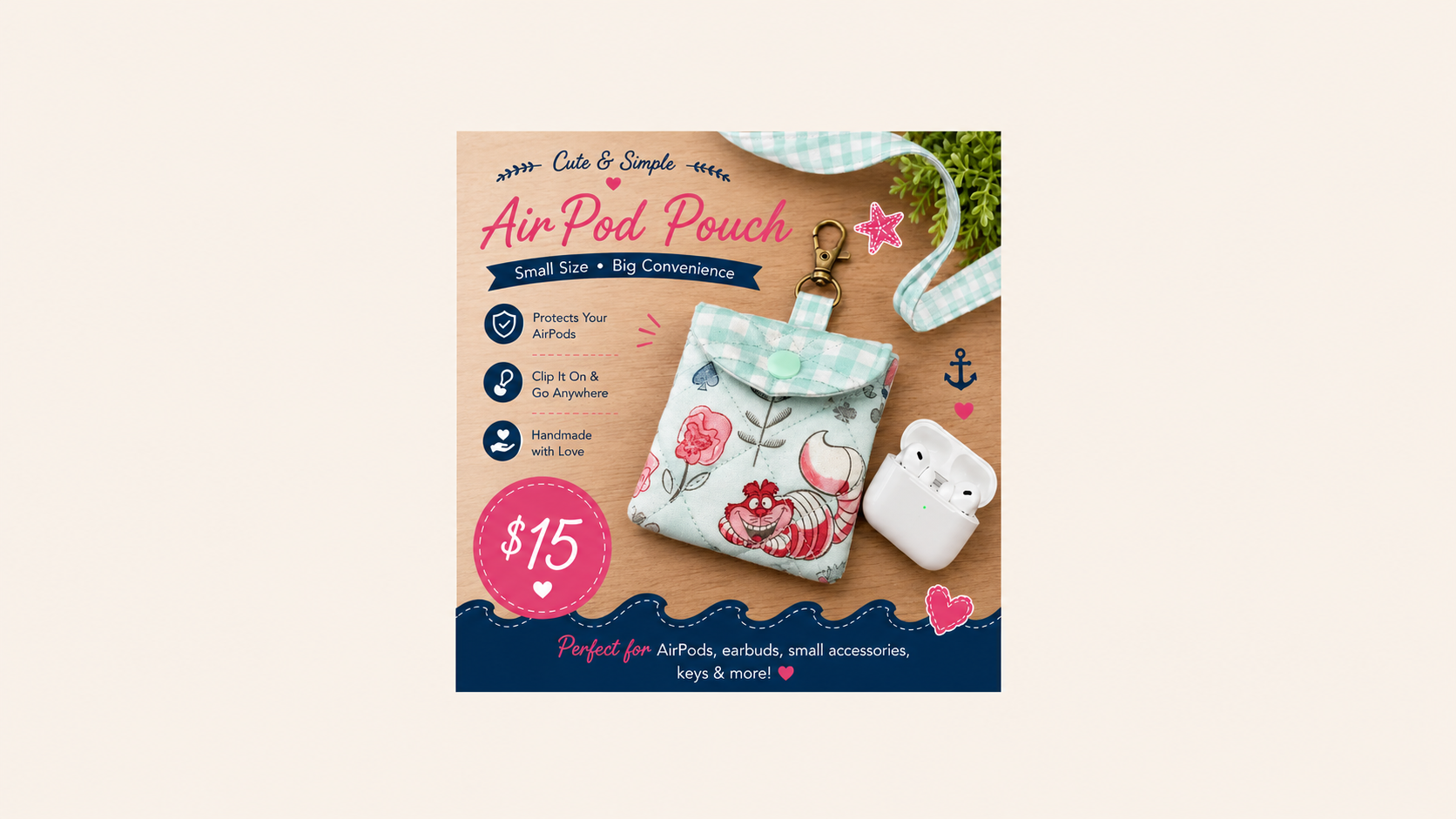 Whimsical Cat AirPods Pouch