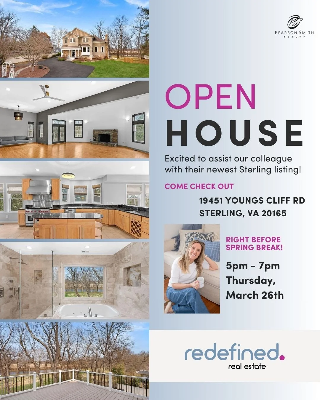 🌅 Happy Hour Open House!⁠
Join us this Thursday (3/24) from 5&ndash;7 PM at 19451 Youngs Cliff Rd, Sterling &mdash; right in our neighborhood!⁠
⁠
✨ 134 ft of private riverfront⁠
🚣&zwj;♀️ Boat launch for kayaking/canoeing⁠
🍽 Gourmet kitchen (Wolf +