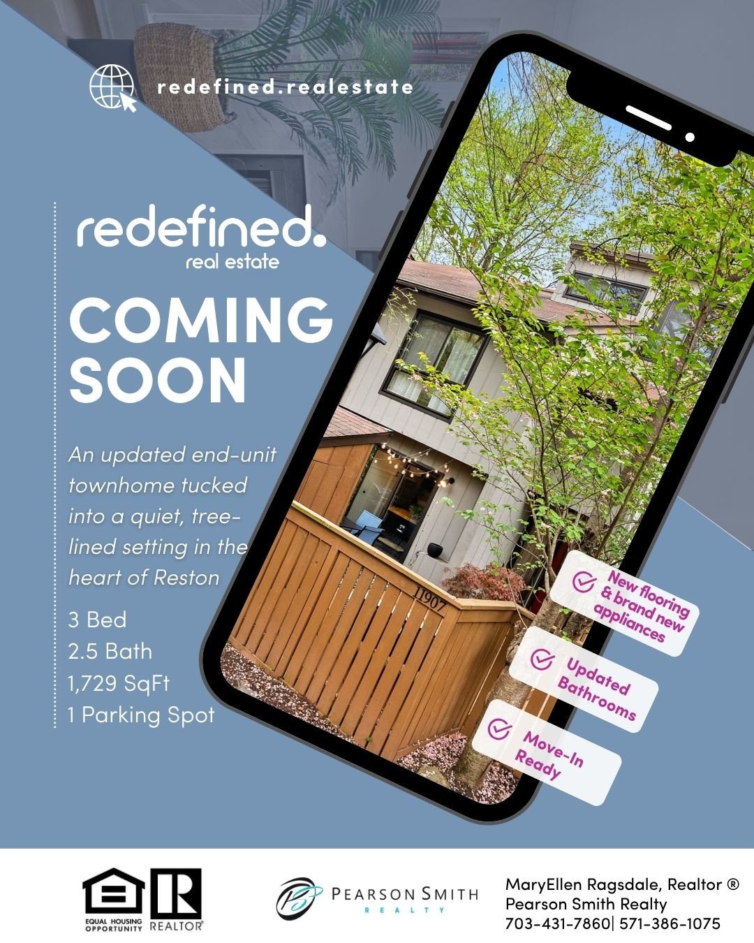 Your peaceful retreat in the heart of Reston is *almost* here 🌿⁠
11907 Escalante Ct is a beautifully updated end-unit townhome tucked into a quiet, tree-lined setting... and it's hitting the market April 16th!⁠
⁠
Think: over 1,700 sq ft, 3 beds, 2.5