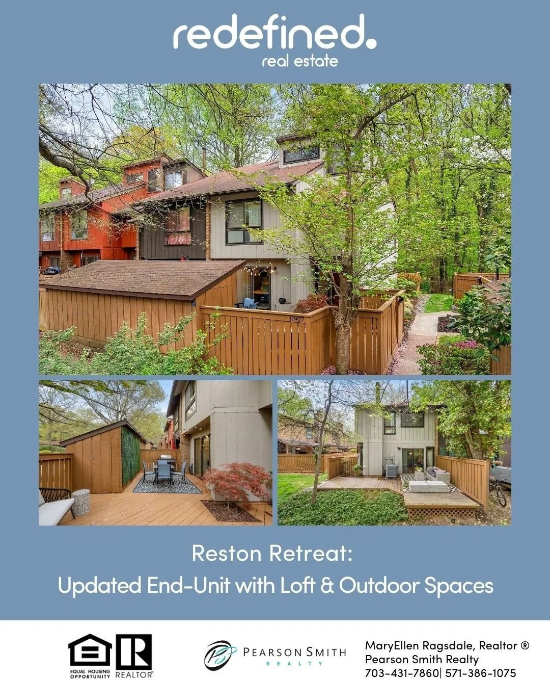 ✨ Open House TODAY! ✨⁠
11907 Escalante Ct Reston, VA | 12&ndash;2 PM⁠
⁠
Come see this beautifully updated end-unit townhome tucked in a quiet, tree-lined corner of Reston! With 1,700+ sq ft, 3 beds, 2.5 baths, a spacious loft, and TWO outdoor spaces,
