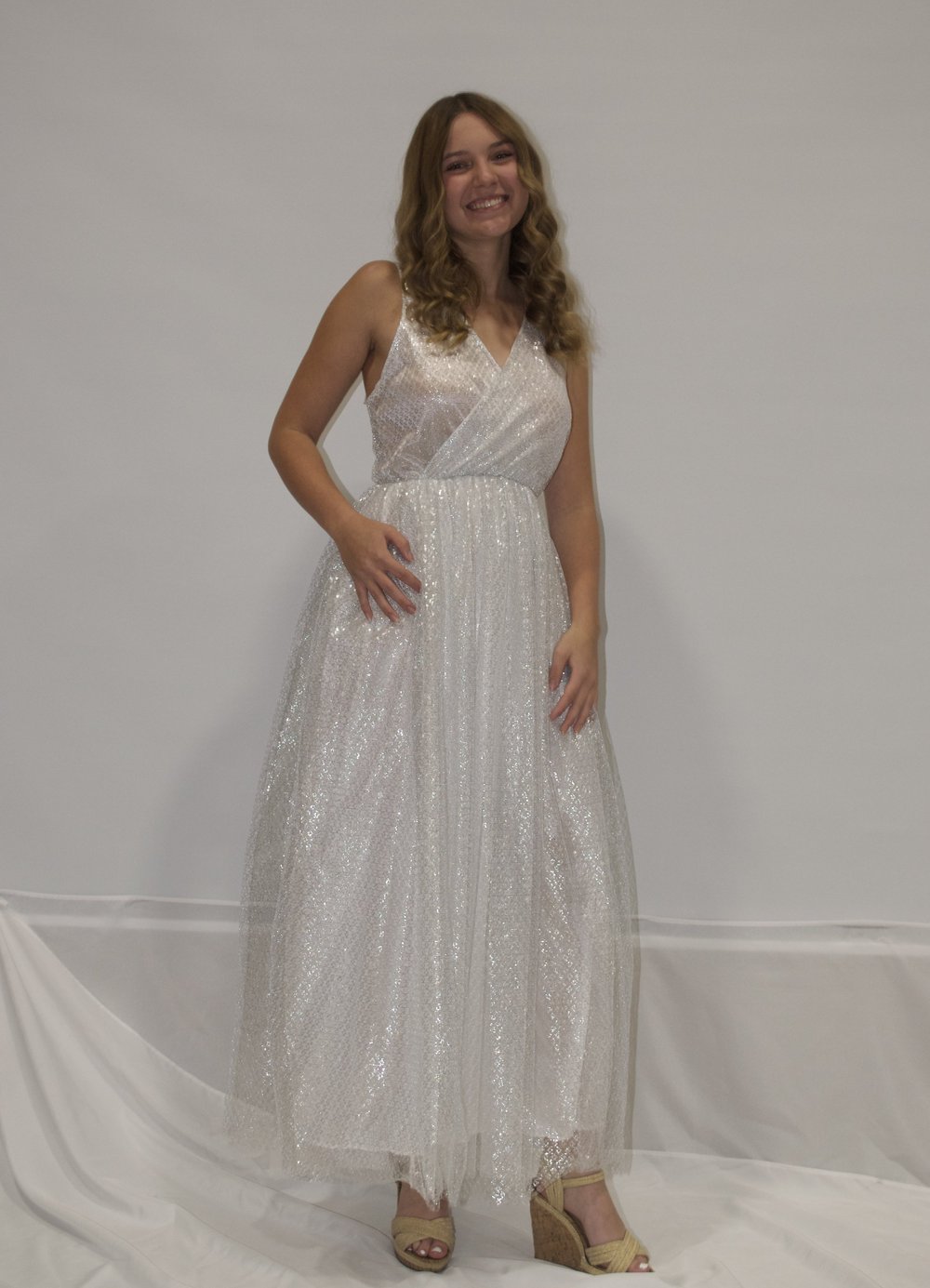 Silver Glitter A-line Dress Memory Lane Formal Wear Silver Glitter A-line Dress Memory Lane Formal Wear