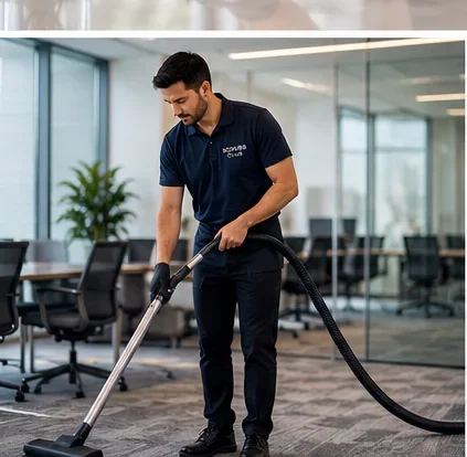 Professional cleaner working in an office