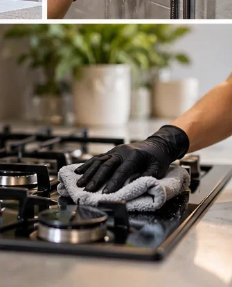 Cleaner working in a kitchen before a property handover