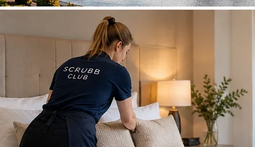 Cleaner preparing a short-let property