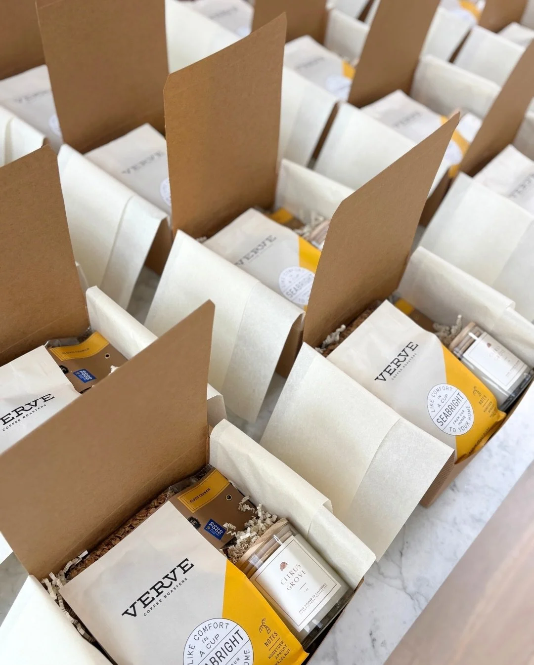 Inspo for gift design really does hit at the most random times ✨
 
When I saw @vervecoffee seabright roast with that eye catching yellow triangle on the package, I immediately thought of @tangraminteriors and said to myself &ldquo;file this in your b