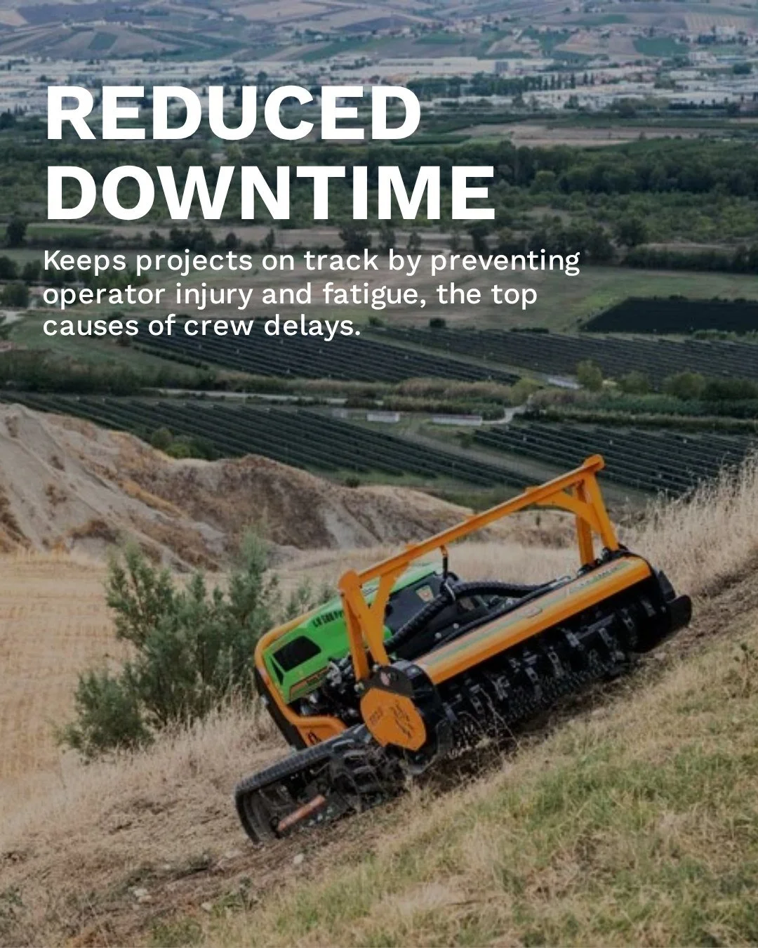 With Green Climber remote-controlled mowers, operators don&rsquo;t need to stand on the slope to get the job done.

◼️ Keep crews safely on solid ground
◼️ Reduce exposure to rollovers and slips
◼️Complete high-risk jobs without compromise

Safety is