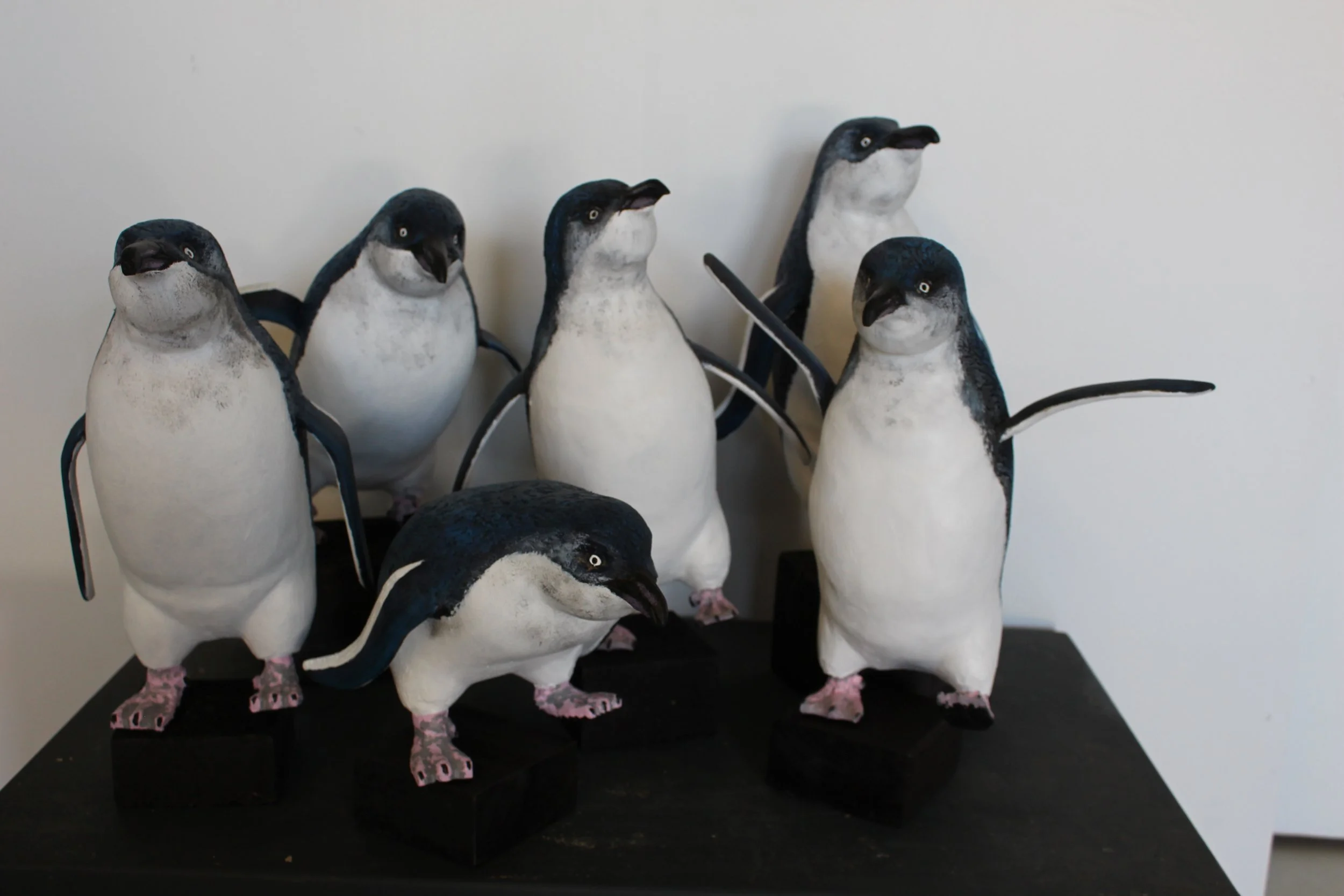 A bunch of Little Blues are milling about. Something tells me their up to no good.

Hand carved and painted from treated Pine.