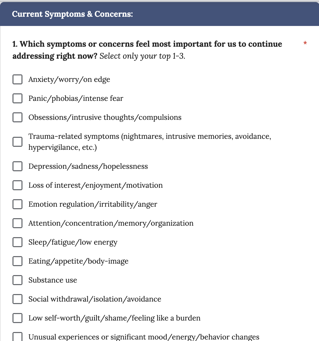 Treatment Plan Review: Client-Facing Questionnaire