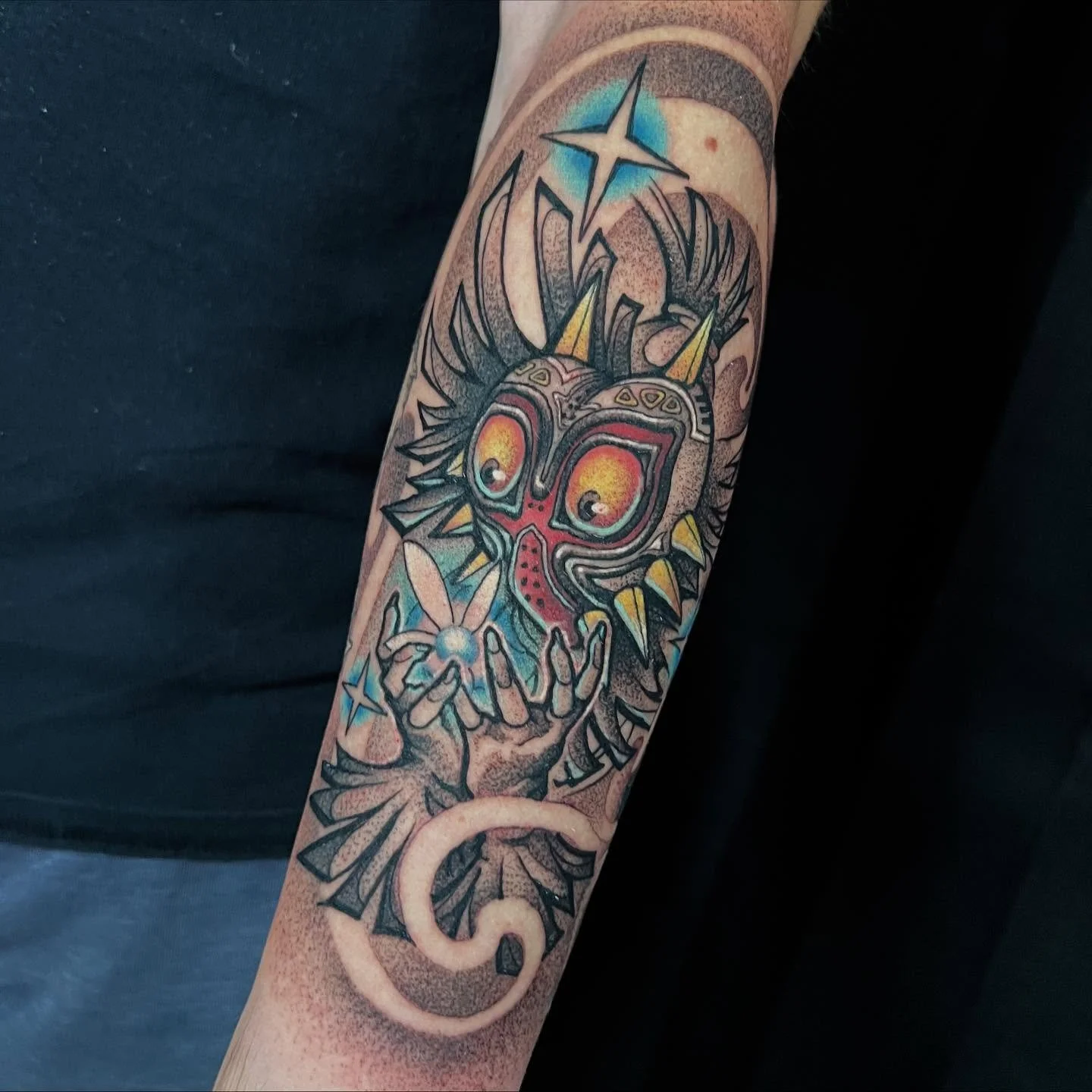 Skull Kid, Midna and Link from a lil while back! I had a lot of fun with this pepper piece with pops of color! 😍 I&rsquo;d love to do more like it! Books are open and my link is in my bio🥰
.
#utahtattoo #utahtattooshop #utahartist #utah #artist #ze