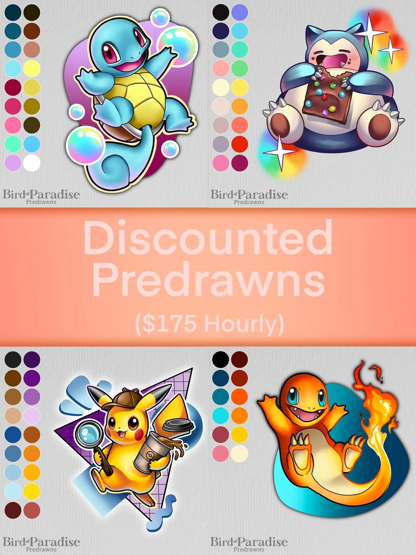 (Part 1 of 3) Hi friends! Here&rsquo;s some pokemon predrawns I did this year that I&rsquo;m DYING to tattoo!! So much so, I&rsquo;m offering them at my lower rate so I can fill some slots in my schedule❤️ if you want any of the following, please fil