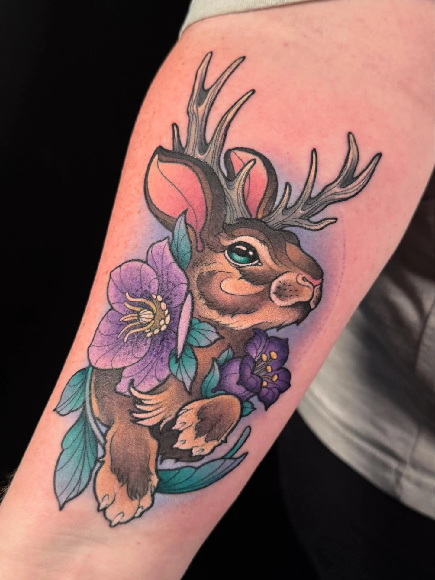 Sweet little jackalope portrait I did last week! I have two slots left in January and I&rsquo;m filling February🥰❤️ booking link in bio! 
.
#utahtattoo #utahartist #utahtattooshop #tattoos #jackalope #animalportrait