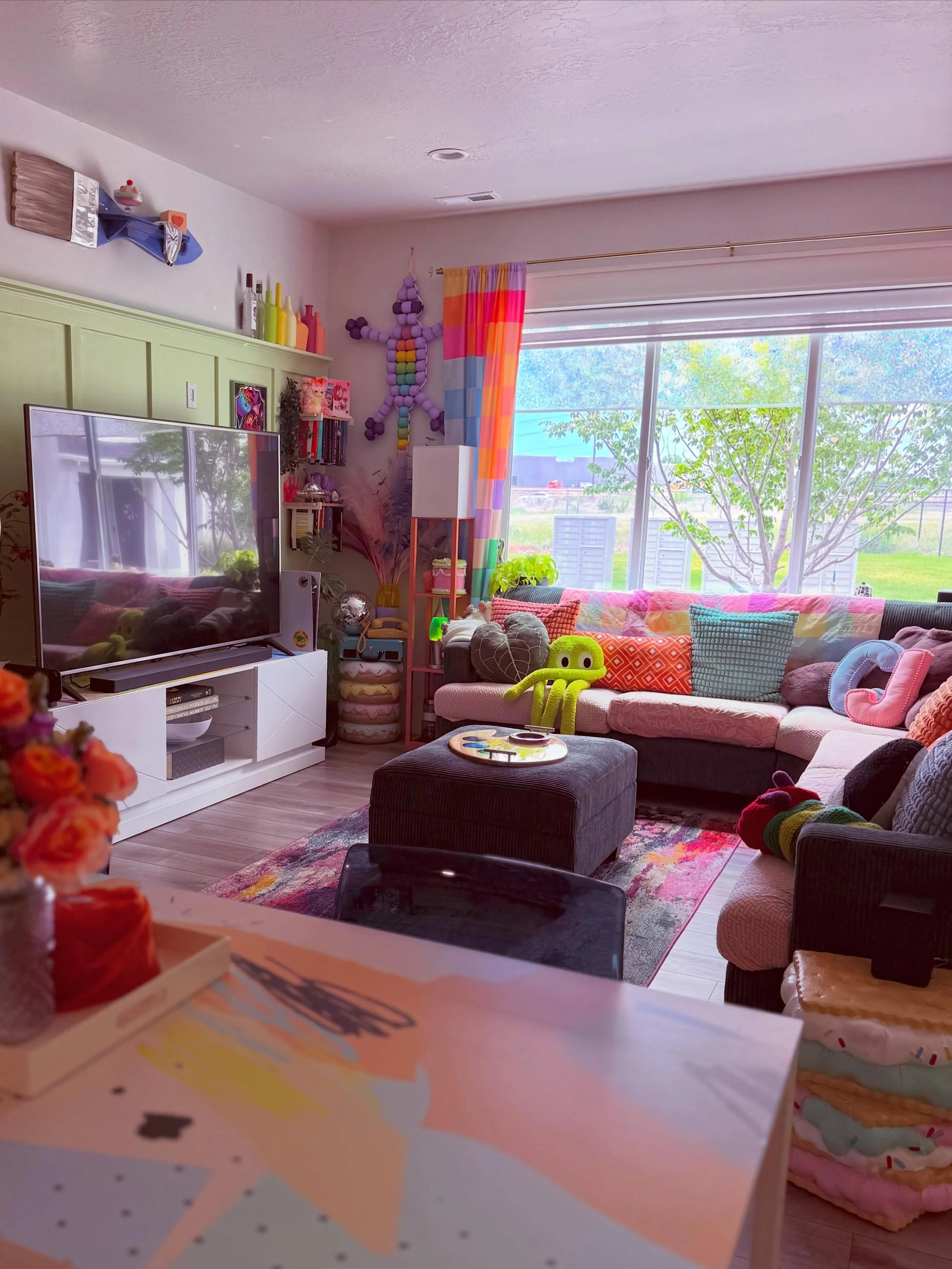 After all: Why not make a space that you&rsquo;re excited to look at all the time? #homedecor #maximalism #pasteldecor #dopaminedecor #rainbows
