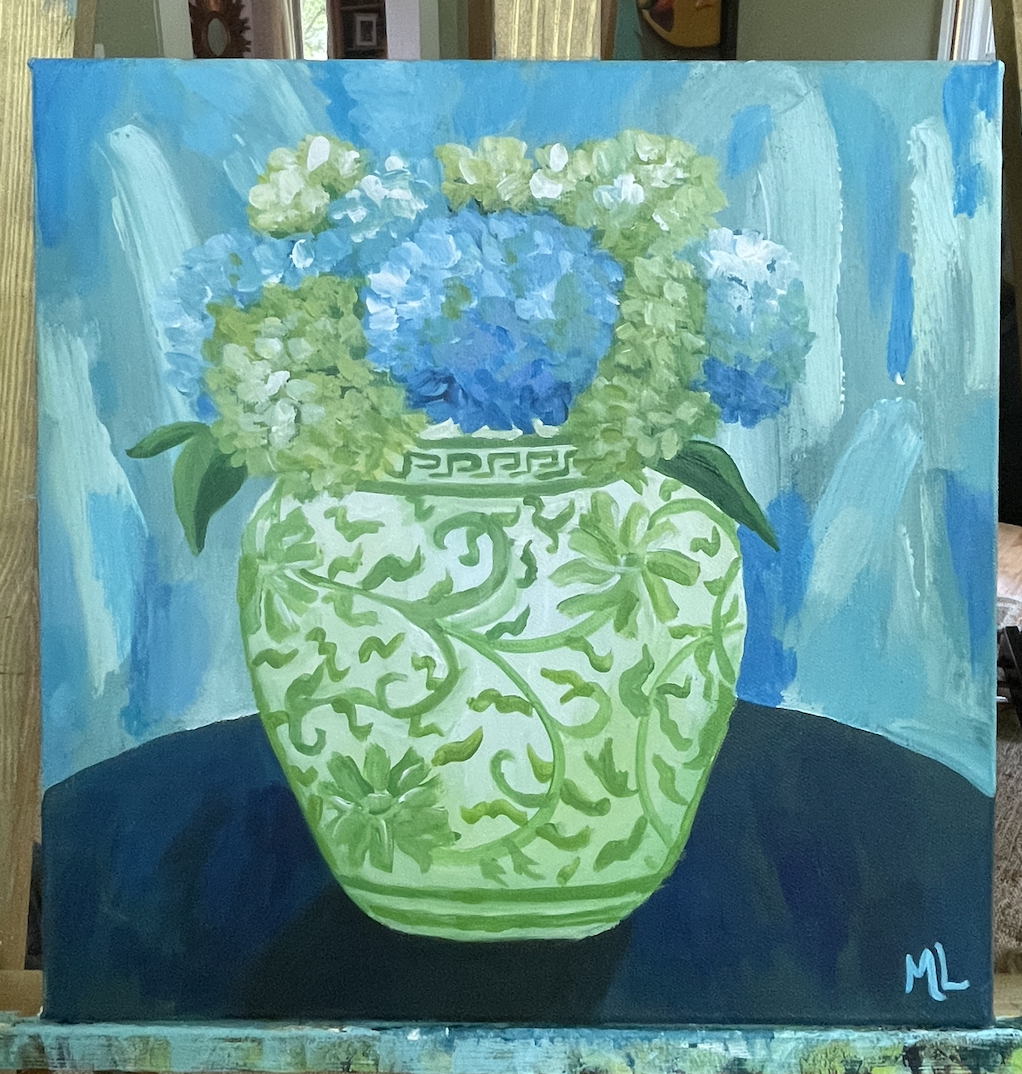 Blue Hydrangeas in a Chinoiserie Vase