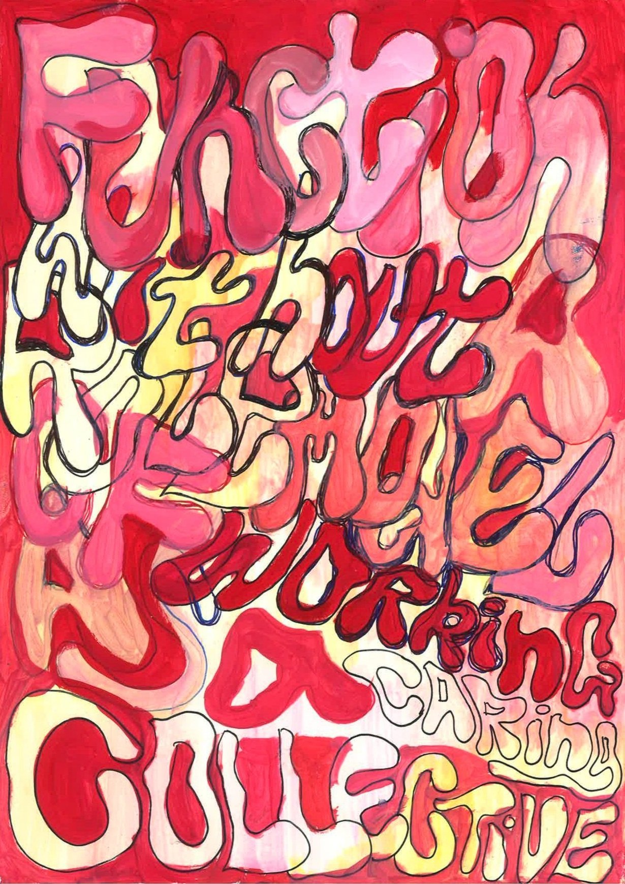 function without a role model of working as caring collective - pen and gouache, 2023.