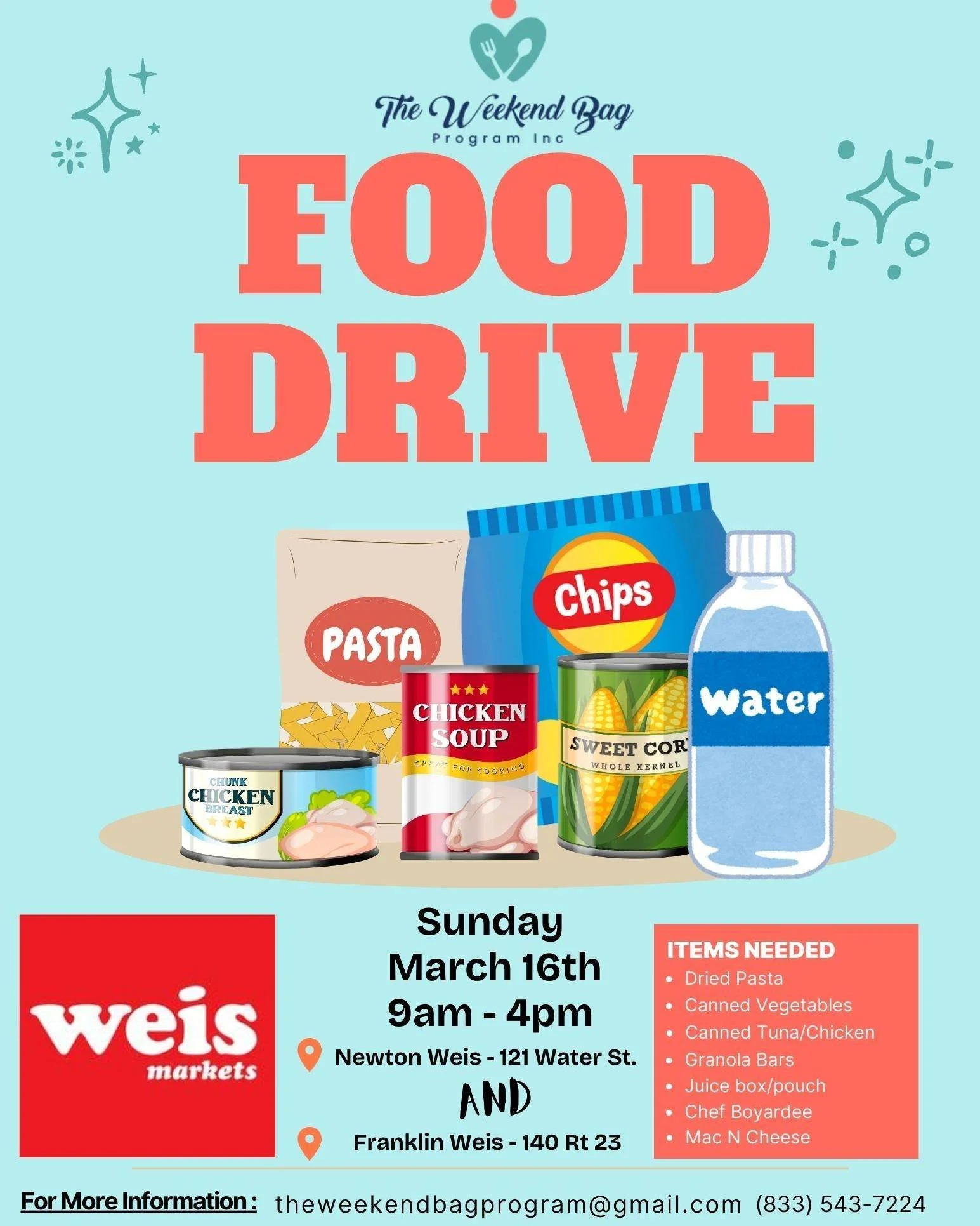 Do your shopping on Sunday and pick up something to donate to @theweekendbagprogram.
*
These folks will be collecting food and personal hygiene products for Sussex County students who face this insecurity EVERYDAY.
*
Yes! Yes, this is a thing in Suss