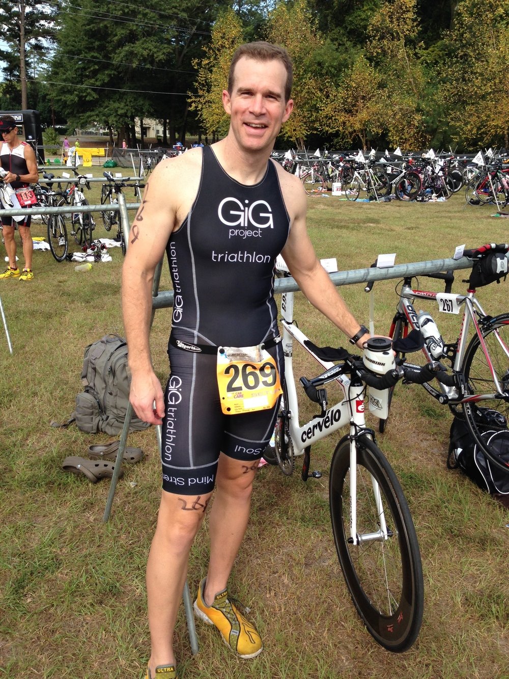  Ed Farnell takes age group wearing GiG tri-suit at Langley Pond Triathlon 2014